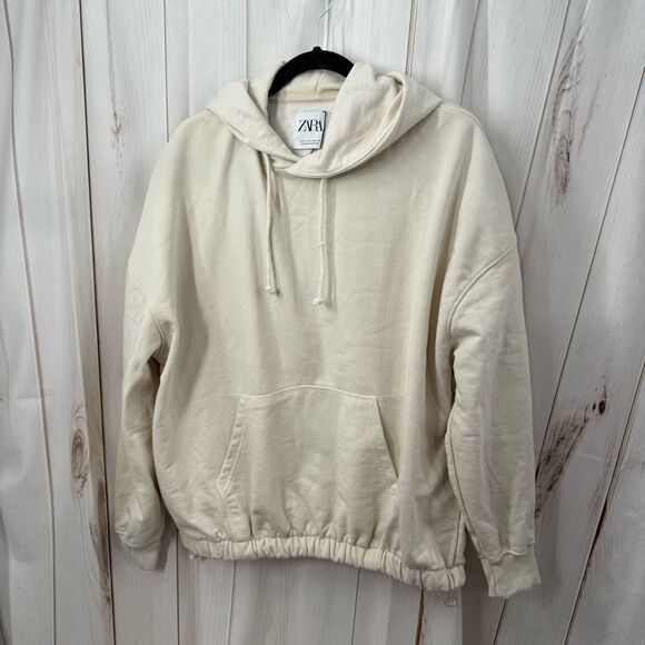 Zara Women’s Small Cream Pullover Cinched Hoodie Sweatshirt - Picture 1 of 5